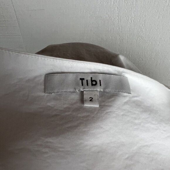 Tibi Blouse 2 Womens White Half Zip Textured 3/4 Sleeves Boho Relaxed Cotton - Picture 5 of 8